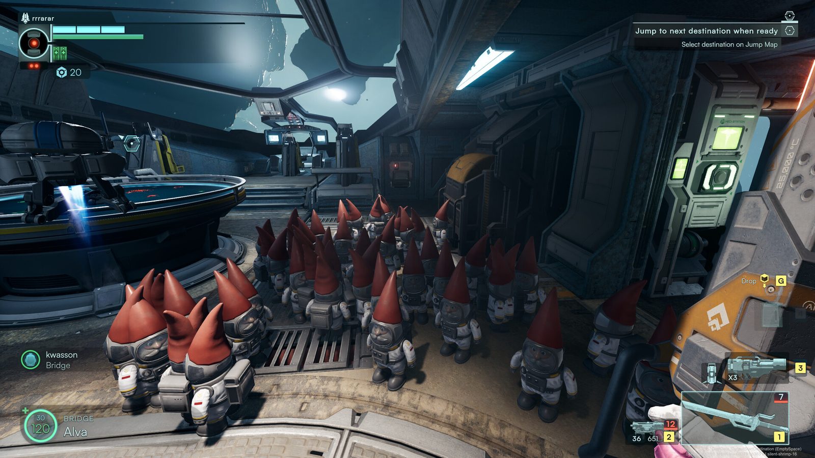 Crew and NPCs gathered on a Jump Space ship bridge