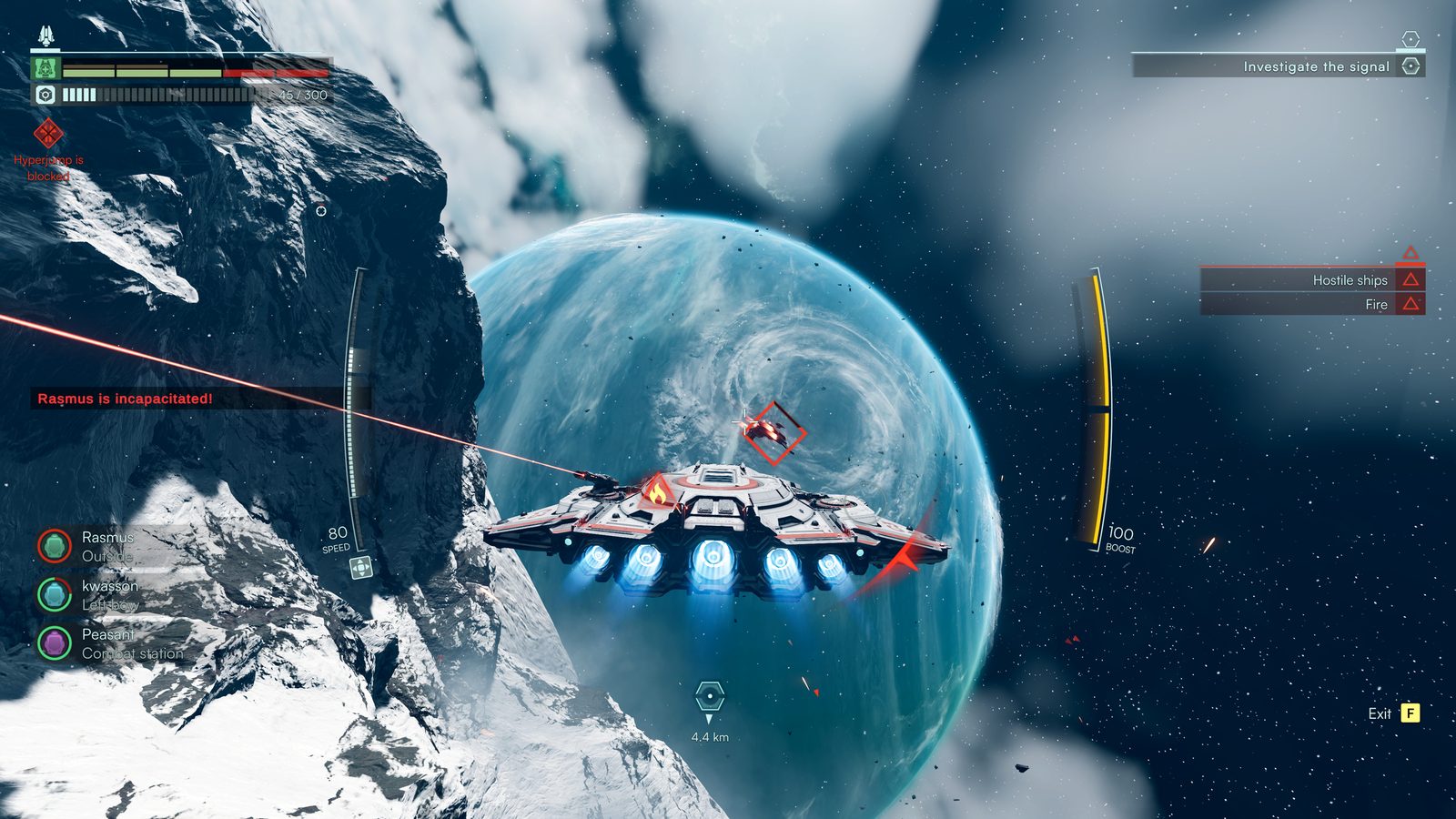 Jump Space space combat with a planet and weapon HUD